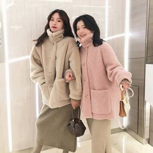 Womens Shearling Winter Jacket Coat Oversize